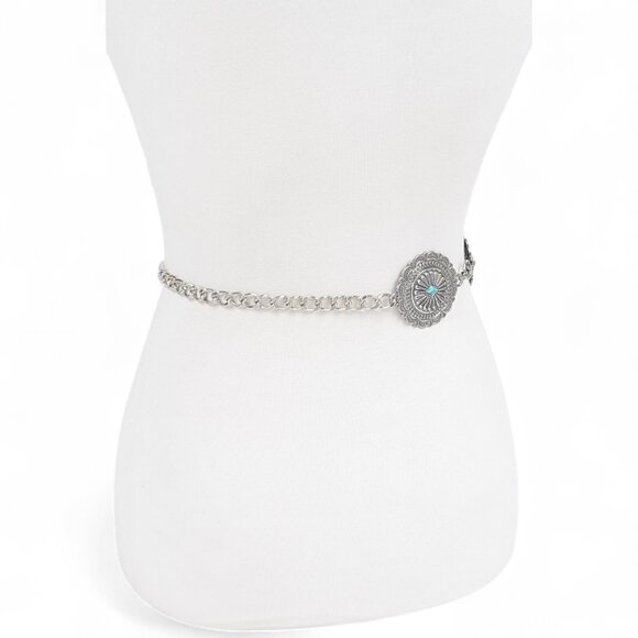 BNWT Turquoise Western Inspired Concho Cowgirl Chain Belt - Picture 4 of 5